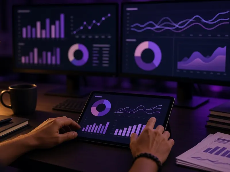 Pantallas con tableros de analítica y planeación de campañas de marketing digital
