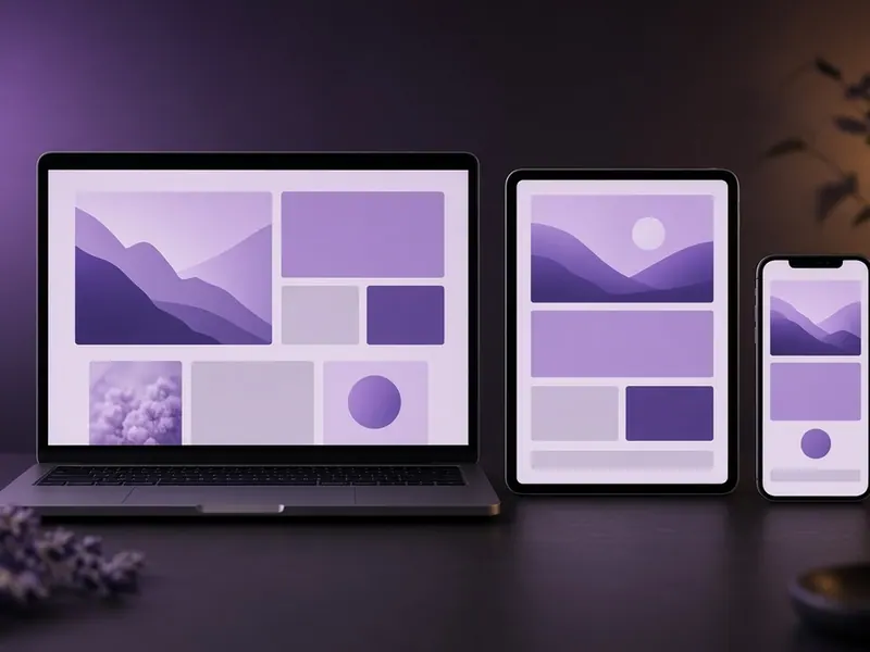 Sitio web responsivo mostrado en laptop, tableta y celular sobre un escritorio