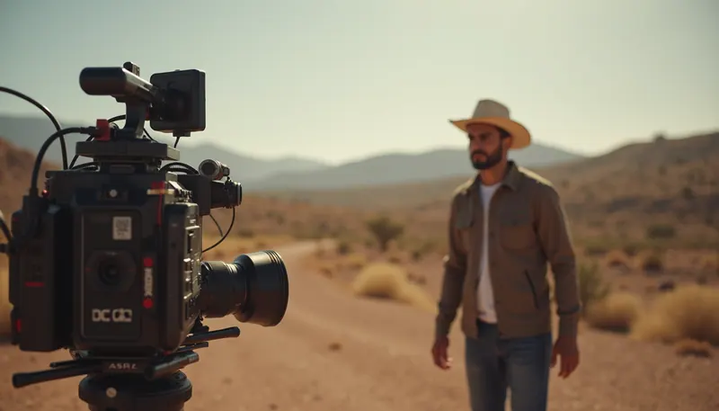 Plano medio de cámara de video profesional en set de grabación en Chihuahua