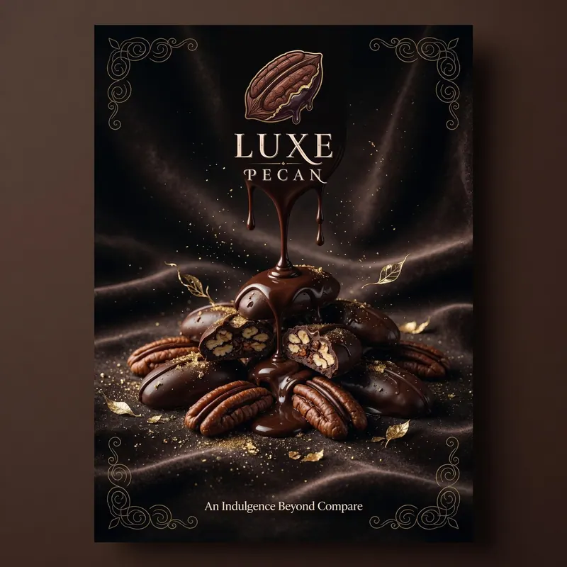 Nueces pecanas bañadas en chocolate de Luxe Pecan, fotografía de producto por Fruttiflow