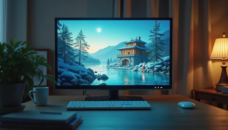 Vista frontal de una pantalla mostrando un video generado por IA con gráficos animados