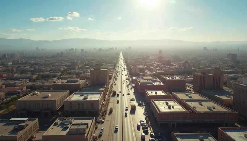 Vista aérea de la ciudad de Chihuahua con enfoque en zona comercial y tecnológica